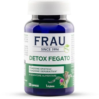 FRAU Detox Fegato 120 Compresse da 650 mg, Integratore Alimentare Estratto Carciofo, Cardo Mariano, Tarassaco e Bardana, Funzione Epatica, Depurativa, Drenaggio Liquidi, Senza Glutine, Senza Lattosio