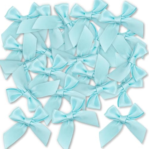 Ryvera Blau Schleife, 48 Stück Mini Schleifen Geschenkschleife Kleine Valentinstag Schleifen Satinband Schleifen Geschenk für DIY Handwerk Valentinstag Hochzeit Kartenherstellung Dekoration,5cm Breite