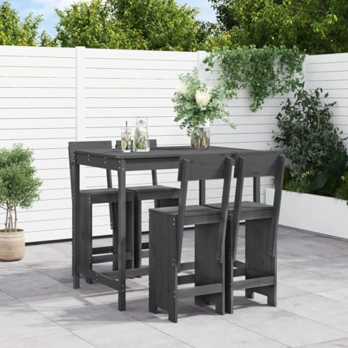 WEMYUFURN 5-TLG. Gartenbar-Set Grau Massivholz Kiefer, Outdoor-Sitzgruppe, Terrassen-Lounge-Set, Garten-Couchgarnitur - Wetterbeständig, Komfortabel - für Terrasse, Garten und Balkon