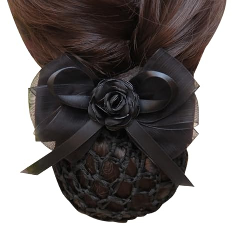 Retina per chignon, con fiocco, per chignon, fermaglio per capelli con fiore, retina per capelli francese, accessori per capelli da donna, colore nero