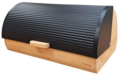briebe Nordic Bread Box for Storage of Table Bread Bamboo Wood, Sliding Lid, Bread Box for Storage Bread and Pastries, Modern Nordic Design, Black