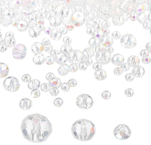 PATIKIL Rondelle Crystal Beads, 600Pcs 4-8mm Faceted Glass Loose Briolette Shape Beads for Jewelry Making Bracelets Necklaces Earrings DIY Craft Projects, White Plating AB