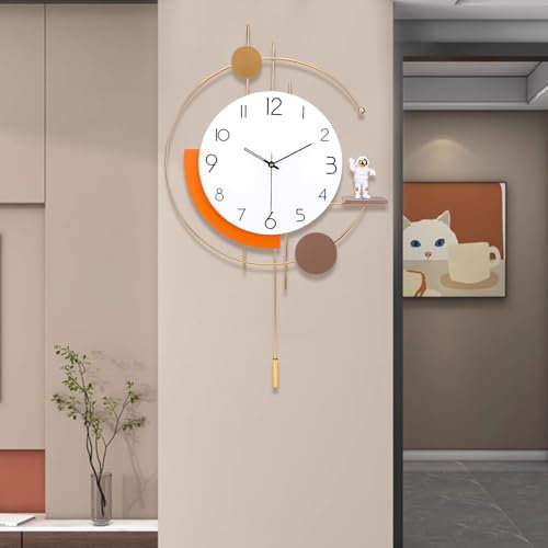 EMITDOOG Große Wanduhr für Wohnzimmerdekoration – Moderne dekorative Pendeluhr für Schlafzimmer, Büro, Küche – leise große Uhr mit 1 Ornament – 49,6 x 84,9 cm, Gold