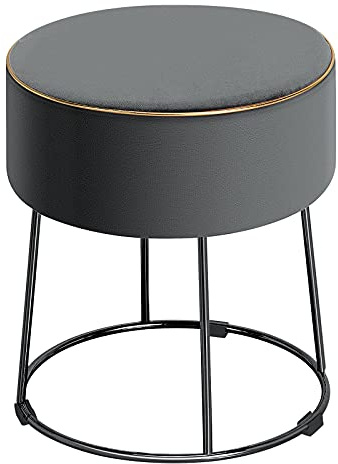 RELAX4LIFE Gepolsterter Hocker Rund, Moderner Fußhocker mit Metallrahmen & Rutschfesten Füßen, Ottomane für Schlafzimmer Wohnzimmer Schminktisch, Sitzhocker 34 x 34 x 41 cm (Grau)