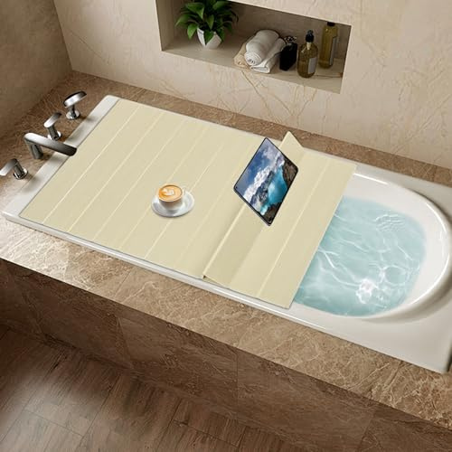SABUIDDS Faltbare Badewannenabdeckung, 70 x 170 cm, Badewannenbrett Badewanne Abdeckung Dämmplatte aus PVC Wasserdicht & Staubdicht Badewanne Tablett für Hause Badezimmer SPA, Gelb