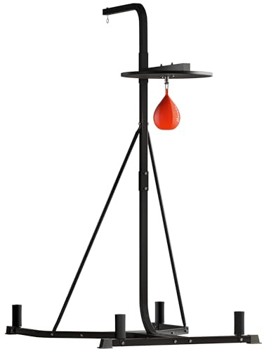 HOMCOM 2-in-1 Punching Bag Stand, 170-190cm Freestanding Boxing Punch Bag Hanger, Speed Ball Station Platform, for Home, Gym, Black