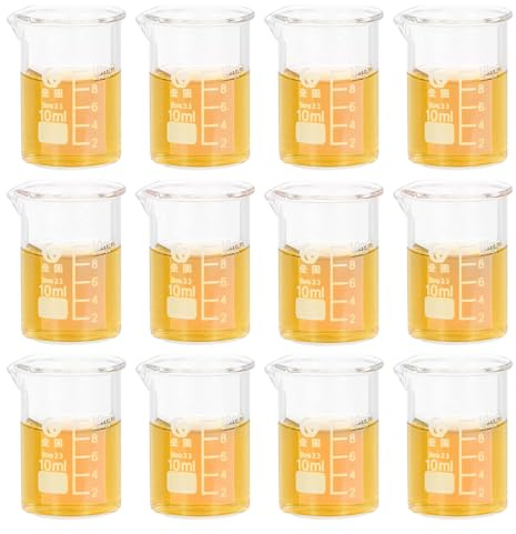 PATIKIL 10ml Low Form Measuring Cup, 16 Pcs 3.3 Borosilicate Glass Beaker Graduated Measuring Pitcher with Spout for Lab Experiment, Cooking and Baking, Clear