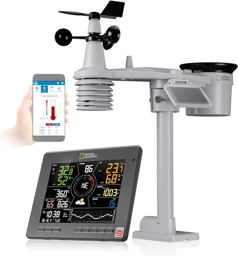 National Geographic Station météo intelligente Tuya avec capteur 7-en-1, contrôle IoT, alimentation solaire, surveillance qualité de l'air, Wi-Fi