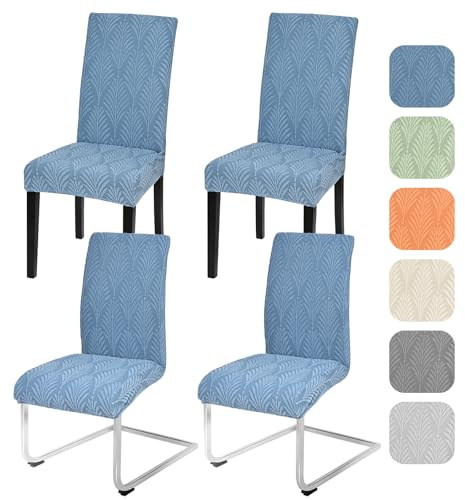 Alishomtll Stretch Stuhlhussen 4er/6er Set Stuhlbezug Universal für Schwingstühle Blatt Jacquard Esszimmerstühle Bezug Abnehmbare Stühle Schutz für Küche Bankett Hochzeit Party (Blau, 4pcs)