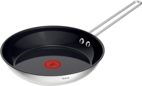 Tefal Nordica H8710455 Poêle en acier inoxydable et céramique avec revêtement anti-adhésif et indicateur de température intégré pour tous les types de plaques de cuisson (gaz, électrique, céramique,