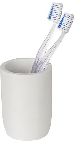 WENKO Zahnputzbecher Mod. Altavalle freistehend aus Polyresin Badezimmer Deko Badaccessoires für Ordnung Badgestaltung Weiß 8,0 x 10,5 cm