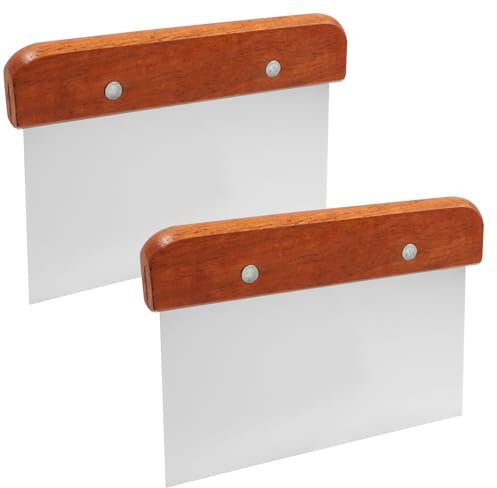 2 Pack Dough Scraper Set Stainless Steel, 15cm Dough Cutter Food Grade Baking Scraper with Wooden Handle, Professional Bench Scraper & Pastry Cutter for Pizza, Bread, Pasta & Cake Dough