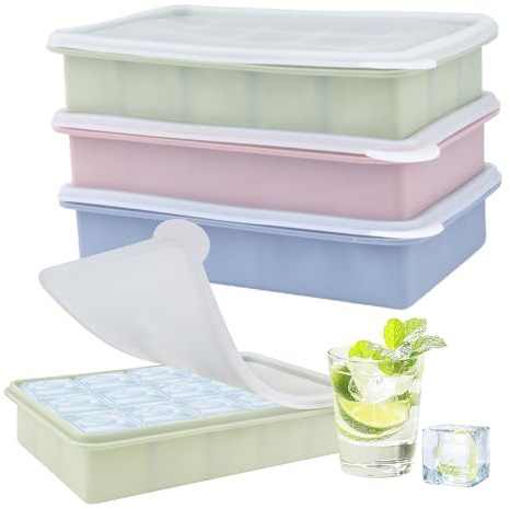SZWLJ 3Stück Silikon-Eiswürfelbehälter in Morandi-Farben, 15-Fach-Design | Pastellgrün, Hellblau & Rosé, für Gin-Cocktails, Eis-Kaffee & Tiefkühlblöcke | Robust & Wiederverwendbar