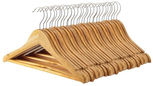 Harbour Housewares Strong Natural Wooden Children's Coat Hangers with 360 Degree Rotatory Hook | Pack of 30 | Wood Clothes Hangers with Trouser Bar and Non Slip Shoulder Notches Wardrobe Storage