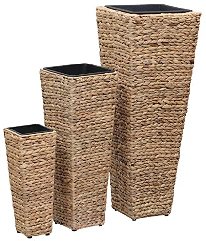 HaoChrymec Vasi da Fiori 3 Pezzi, Fioriere in Giacinto d'Acqua e Acciaio, Set Multidimensionale per Piante da Interno, Design Rustico Marrone