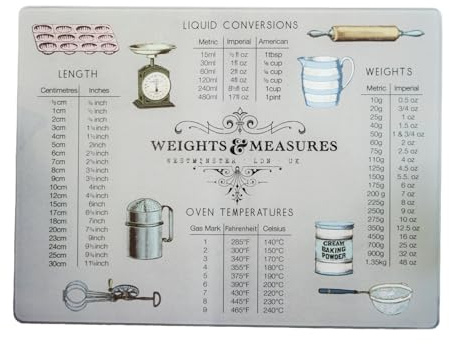 Glass 40cm Weights Measures Worktop Chopping Board Saver Protector Beige Vintage