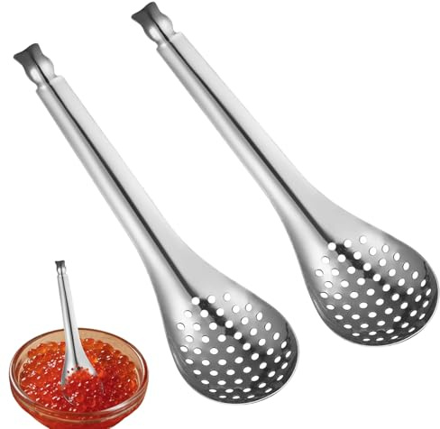 2 Pcs Slotted Spoons, Stainless Steel Caviar Colander Spoon, Small Slotted Skimmer Strainer Scoop for Eggs, Pasta, Cooking