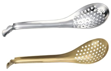 Cuillère à Trous en Acier Inoxydable 304, Lot de 2 Cuisine | Argenté et Or, Usage pour Friture et Mélange, Finition Sûre et Résistante à Décoloration