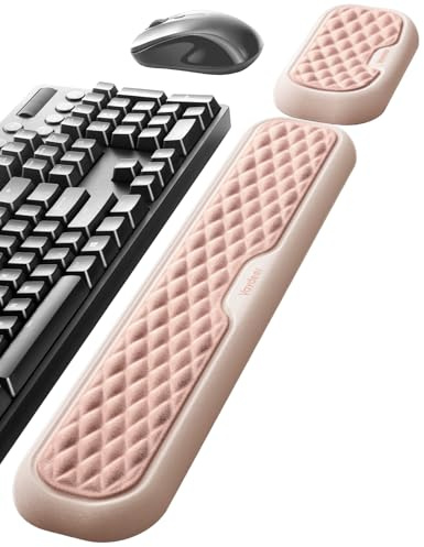 Vaydeer Keyboard and Mouse Wrist Rest Set, Memory Foam, Pink and White | Memory Foam Support, Non-Slip Base, For Keyboard, Mouse and Desk Use