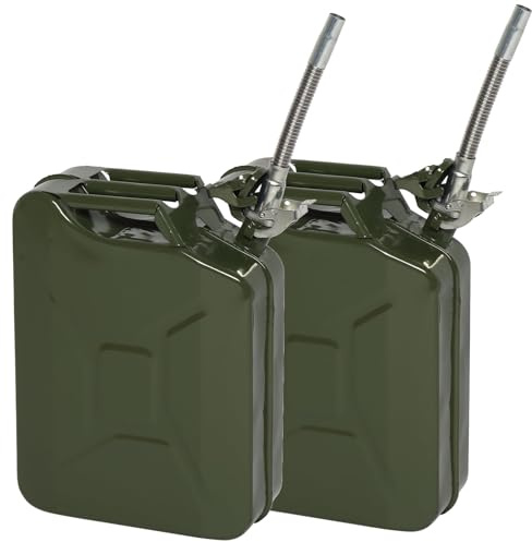 Bonnlo Bidon pour carburant en métal 20L avec bec verseur, bidon étanche carré en métal pour essence avec bec verseur, accessoire d'automobiles (vert, 2 bidons 20L-Type 2)