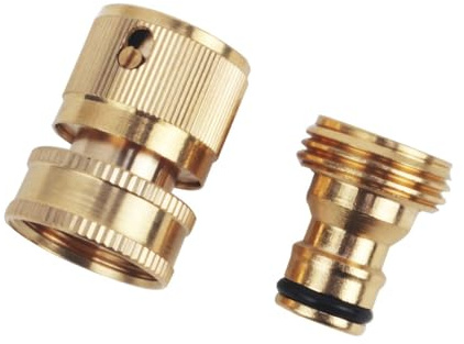 DOETYD 1 Pair 3/4 Inch Female Tap Connector and Male Brass Quick Connector, durable 3/4 hose connector kit for garden hose nozzle, universal karcher hose connector for watering systems (Gold)