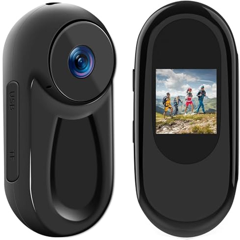 SHMIZZ Mini Action Cam 1080P, Telecamera Sportiva Fotocamere Corporali e Scheda di Memoria 32GB, Mini Vlog Pocket Body Cam Fotocamera Sport,120° Grand Angle con Registrazione Audio e Video