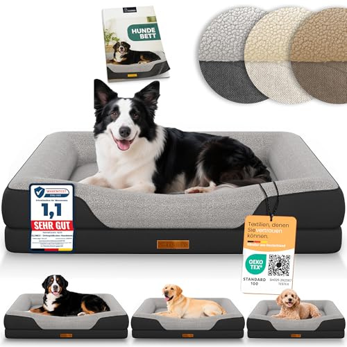 ELONEO orthopädisches Hundebett mittelgroße Hunde - 90x68x18cm, Hundekorb mit Memory Foam, Hundematte wasserdicht und waschbar, Hundekissen, Hundematratze mit weicher Polsterung, schwarz