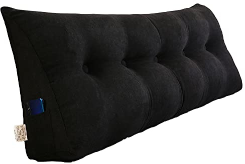 Stor triangulär ryggstöd kudde dubbel läsning kil för dagbädd avtagbart skydd stödkudde 200 x 50 x 20 cm svart – perfekt för komfort och stöd