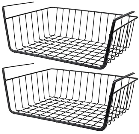 Gykutix 2 Stück Hängekorb Regal Unterregal 30*15*24cm Metall Hängekorb Schrank für Küche, Büro, Speisekammer, Bad, Schrank(Schwarz)