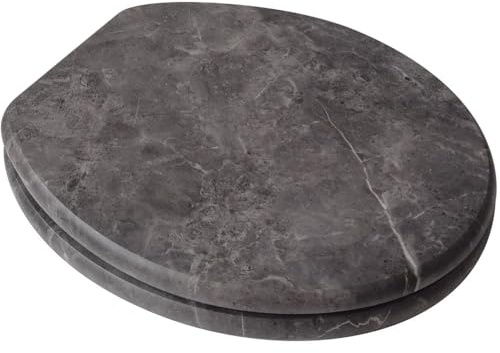 wilko Moonlight Marble Toilet Seat, Grey, 37.6 x 46.5cm, MDF, Easy to Install, Durable Design