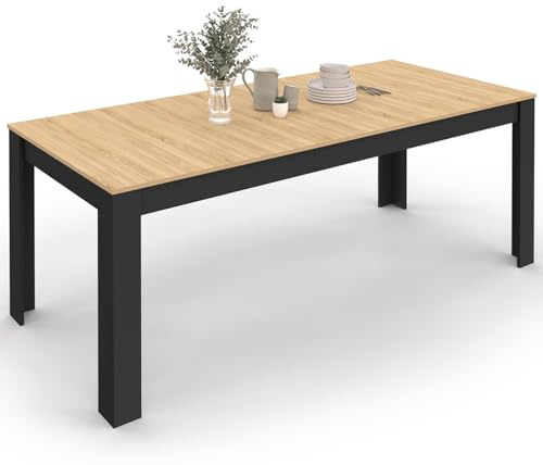 IDMarket - Tavolo da pranzo rettangolare ROZY 4-8 Persone Nero Piano in legno di faggio 160-200 cm