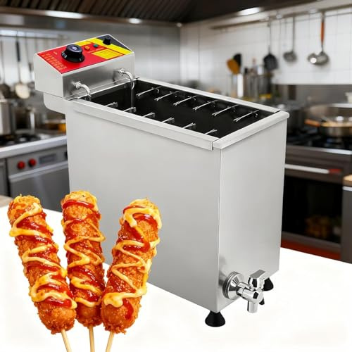 Commercial Corn Dog Deep Fryer, 25l Large Capacity Cheese Hot Dog Sticks Frying Machine With 12 Hooks, Electric Deep Fryer For Corn Dog Maker, Adjustable Temperature Range