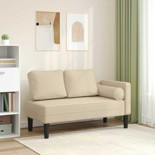 Runheo schäslong med kudde av gräddfärgat tyg, 116,5 x 62 x 57,5 cm, vadderad sits, ergonomisk recamiere liggstol för vardagsrum, sovrum och kontor