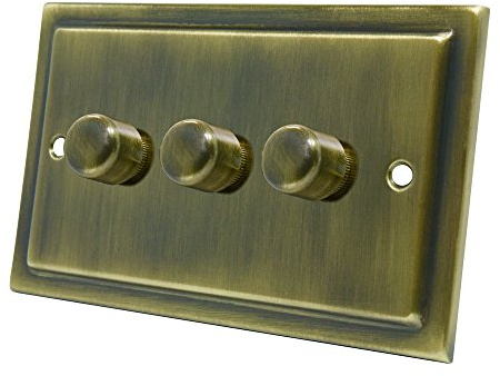 AET VAB3GDIMLED 250 W 10 A 3 Gang 2 Way Victorian Antique Brass LED Light Dimmer Switch