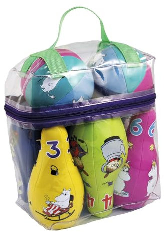 Barbo Toys – Mumin Bowling Set - Für Kinder ab 12 Monaten/ab 1 Jahr - Moomin Spielzeug – Kegelspiel mit 2 Softbällen und 6 Softkegeln - Kinderspielzeug für Indoor-Bowling – Mumins Tal