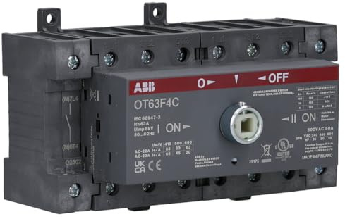 ABB OT63F4C Lasttrennschalter - 4-polig 63A Netzumschalter | Manueller Umschalter, 750V Isolationsspannung, IP20 Schutzart, robuste Open-Transition Technik 1SCA105369R1001