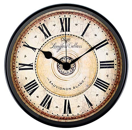 Justup Wall Clock, 12 inch Metal Black Wall Clock European Style Retro Vintage Clock Non - Ticking Whisper Quiet Battery Operated with HD Glass Easy to Read for Indoor Decor (Black 12')