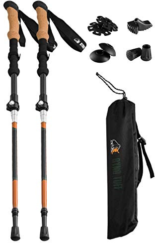 Ryno Tuff Trekking Poles, Fits Inside A Backpack, Durable 7075 Aluminum Hiking Pole with Natural Cork Handles and EVA Grips, Ultralight, Expandable, Collapsible and Foldable, Set of 2 Walking Sticks