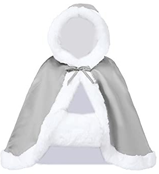 BEAUTELICATE Mantello con Cappuccio Donna Mantella Corto Pelliccia Sintetica Rosa da Sposa con Mano Muff per Matrimonio Invernale Hallween Natale Carnevale Cosplay (Argento, Taglia Unica)
