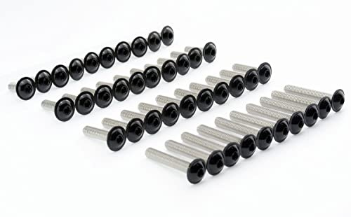 Motorrad Linsenkopfschrauben Edelstahl V2A schwarz M4 M5 M6 M8 M10 Schrauben Innensechskant breit, Stückzahl:25 Stk., Abmessung Schrauben:M4x16