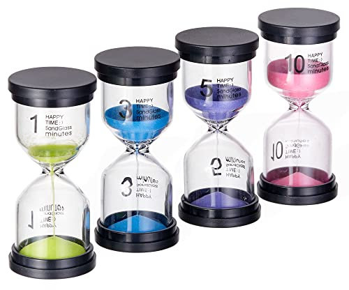 THE TWIDDLERS 4 Sand Clock Hourglass Timers - 1, 3, 5, 10 Minute Kids Sand Timer, Visual Time Tracker, Home Office Game Hourglasses, Egg Sand Timers for Kids & Autistic Children