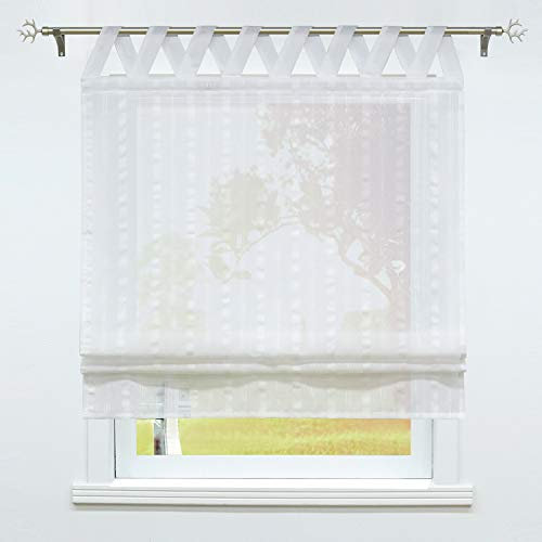 SCHOAL Raffrollo mit Schlaufen Halbtransparente Raffgardine Schlaufenrollo Gardinen Landhaus Leinen 1 Stück BxH 80x140cm Weiß #2
