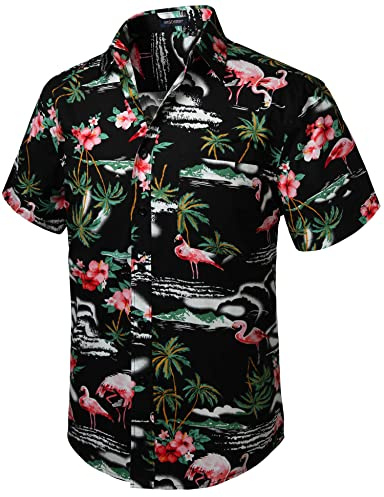 HISDERN Funky Herren Hawaiihemd Kurzarm Vordertasche Urlaub Sommer Hawaii-Hemd Hawaii Strand