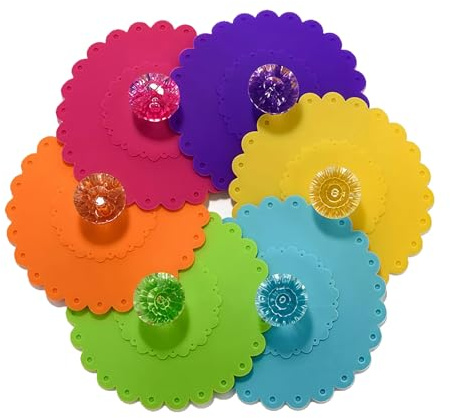6Pcs Food Grade Silicone Cup Lids Reusable Creative Diamond Mug Cover Anti-dust Cup Covers Silicone Drink Glass Cup Lids Hot Cup Lids Tea Cup Lid (Random Color)