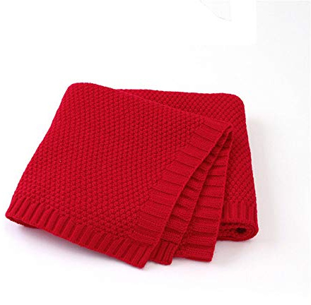 Strickdecke Babydecke Kuscheldecke, Surwin Mädchen und Jungen Babys Gestrickt Kinderdecke Freien Krabbeldecke Perfekt für Kinderwagen Babybett (80x100cm,Rot)