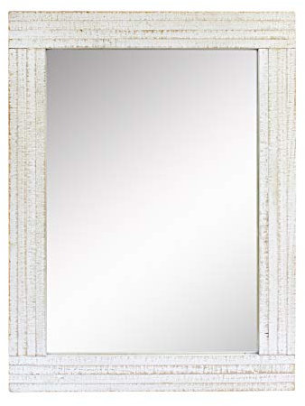 Stonebriar Rustic Rectangular Worn White Wood Frame Hanging Wall Mirror for Vertical or Horizontal Display