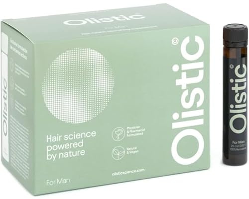 Olistic - MEN, Complemento Alimenticio Anticaída de Cabello, Ingredientes Naturales, con Vitaminas y Extractos Vegetales, Previene la Caída del Pelo, Vegano, Sin Gluten, Hombre - 28 Ampollas