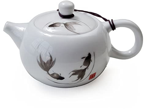 Porzellan-Teekanne, 170 ml, kleine Teekanne, weiß, chinesisches Fengshui-Gongfu-Tee-Set (Fisch)