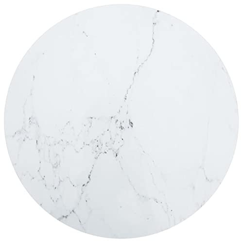 Susany Tischplatte, Glasplatte Tisch, Glasplatte Rund, Tischplatte aus Gehärtetem Glas Tisch, Glasscheibe, Hartglas in Marmoroptik, Weiß Ø70x0,8 cm