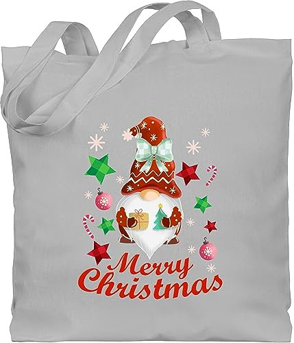 Baumwolltasche - Weihnachten Geschenke Bekleidung - Weihnachtlicher Wichtel I Weihnachtsmotiv I Merry Christmas Wichtelmotiv - Unisize - Hellgrau - jutebeutel gross weihnachtlich weihnacht figuren